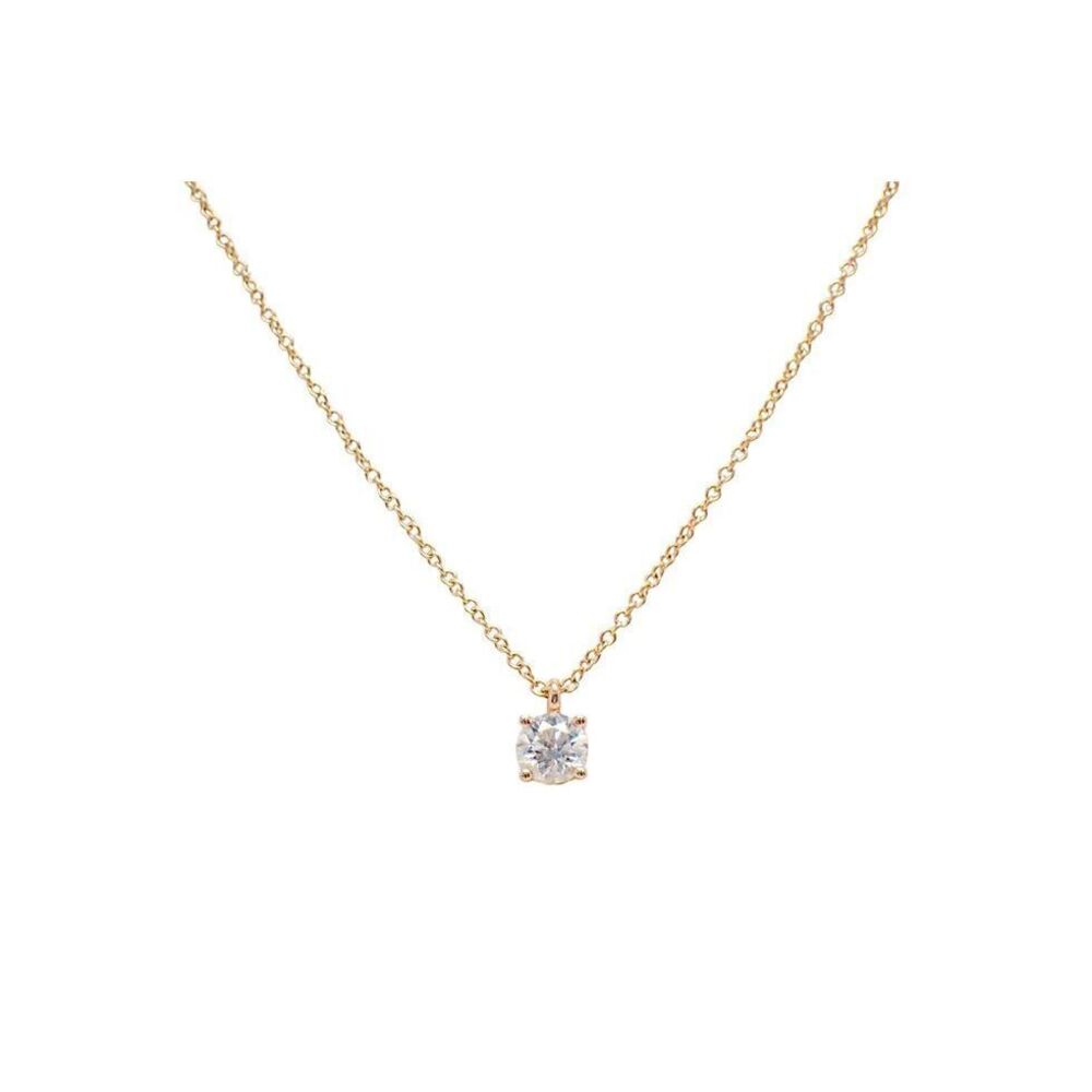Tiffany Gold Diamond Solitaire Pendant Necklace